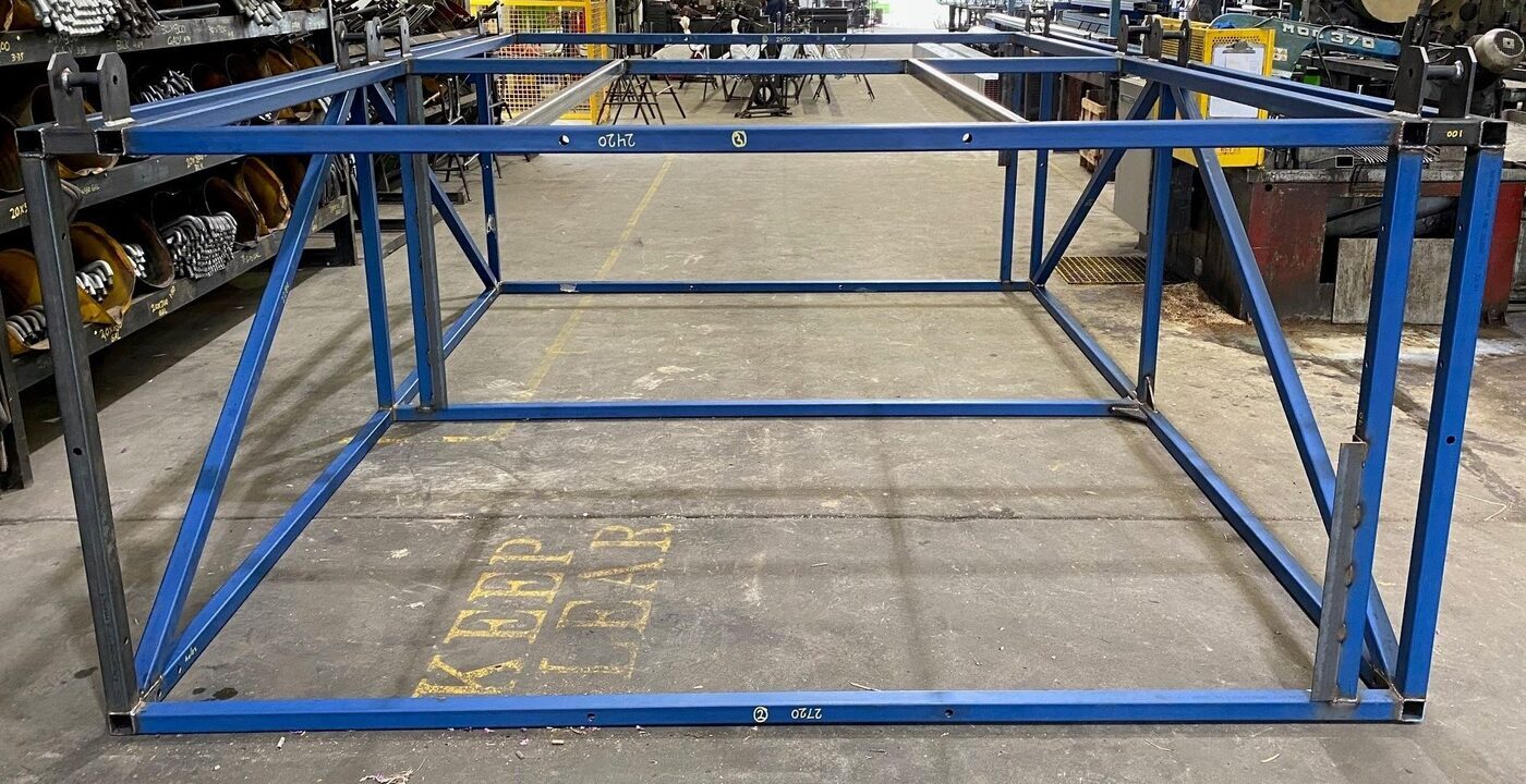 Structural steel fabrication in progress